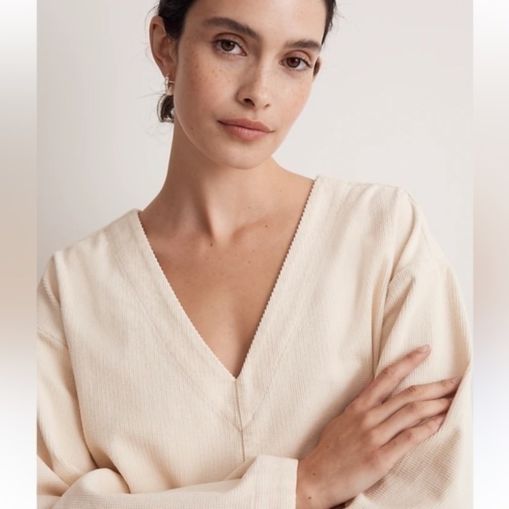 Madewell Waffle-Knit Relaxed V-Neck Top Size X-Small Cute Classic Shirt